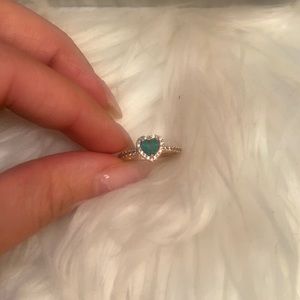 Pandora Emerald Heart Rose Gold Ring Sz 6
